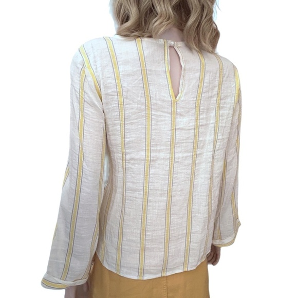 Lumina Made in Italy Linen Blouse Top Shirt Bow Tie Front Yellow Stripe NWOT - Picture 9 of 14